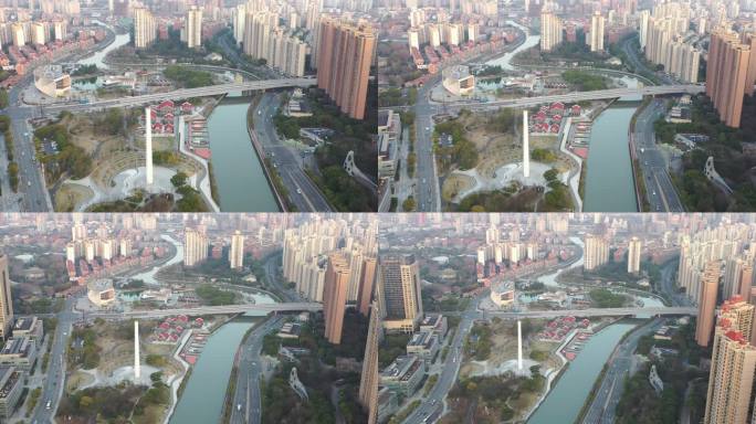 4K原素材-航拍上海苏州河长风湾