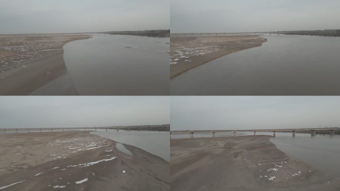4K航拍飞越冬季黄河公路桥HDR