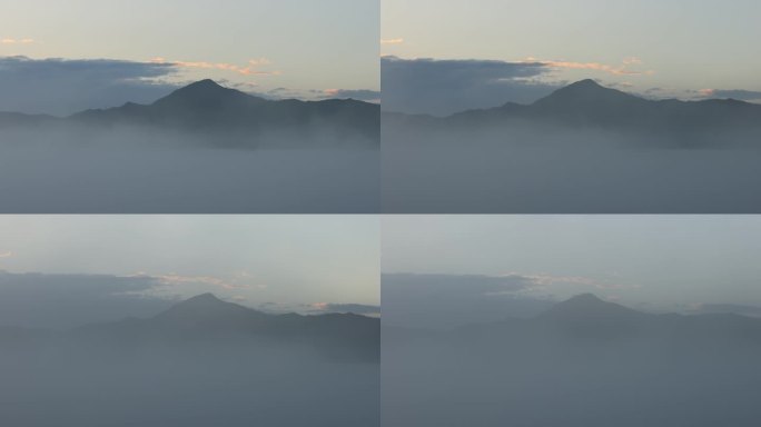 航拍远山大海清晨云雾缭绕、