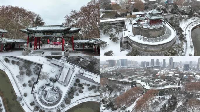 邯郸丛台公园航拍雪景