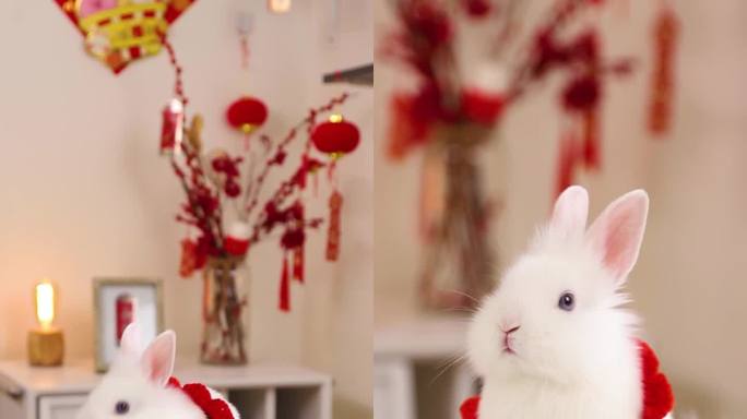 新年春节可爱小白兔拜年