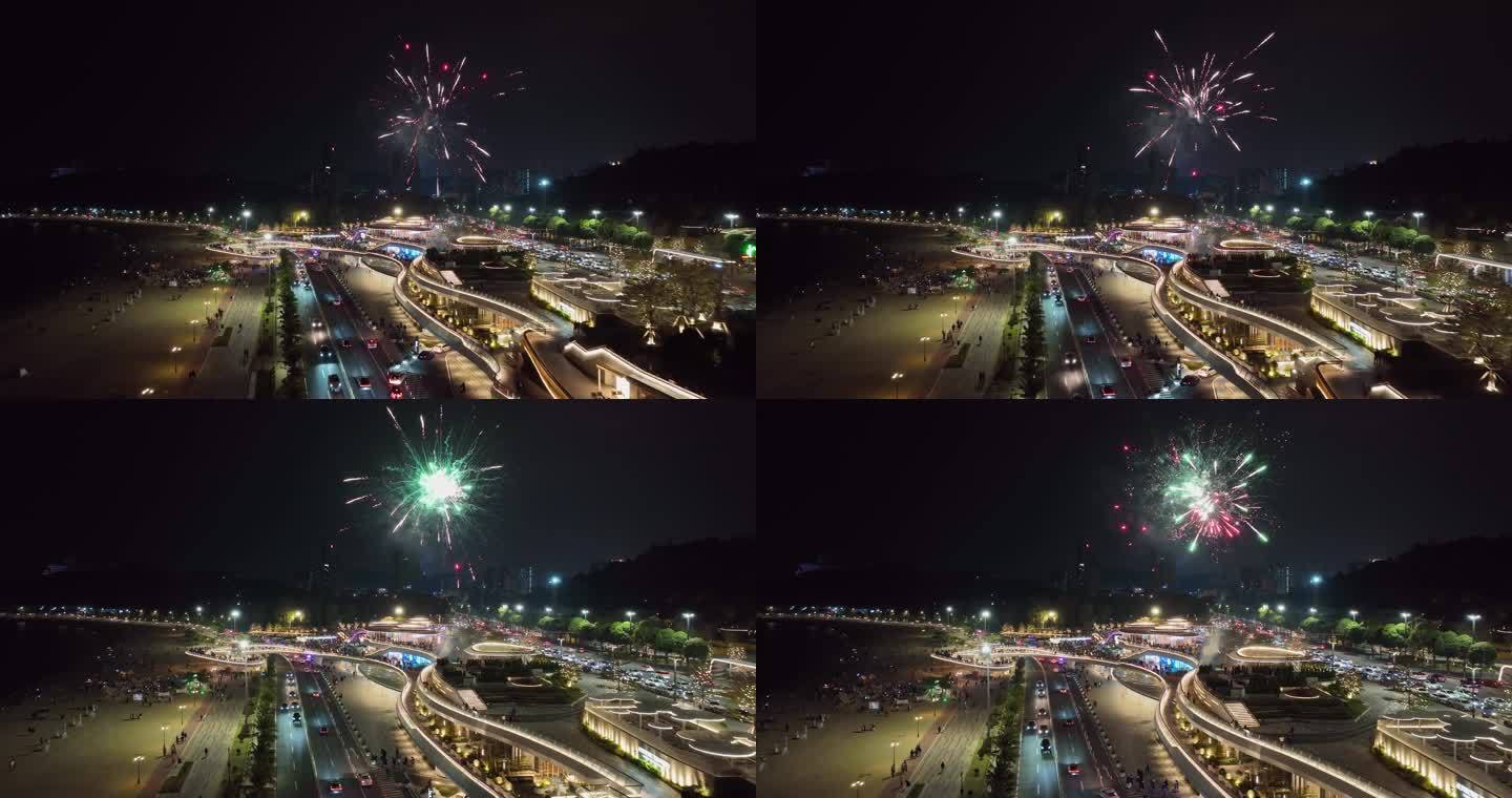 【正版素材】珠海城市阳台 夜景烟花 4K