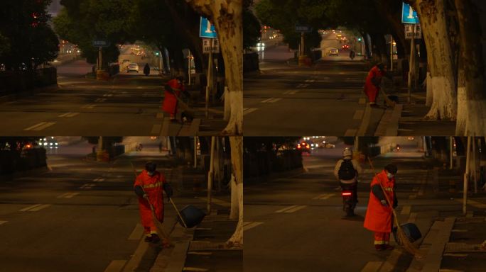 环环卫工人凌晨作业