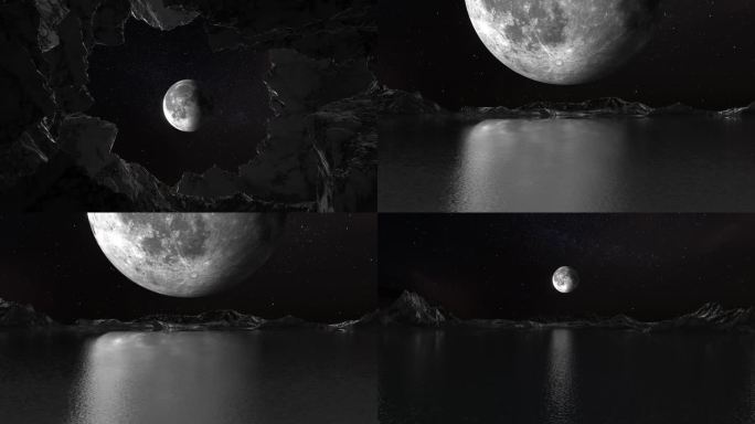 概念月球意境湖面4K