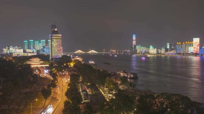 4K延时武汉地标城市天际线夜景风光