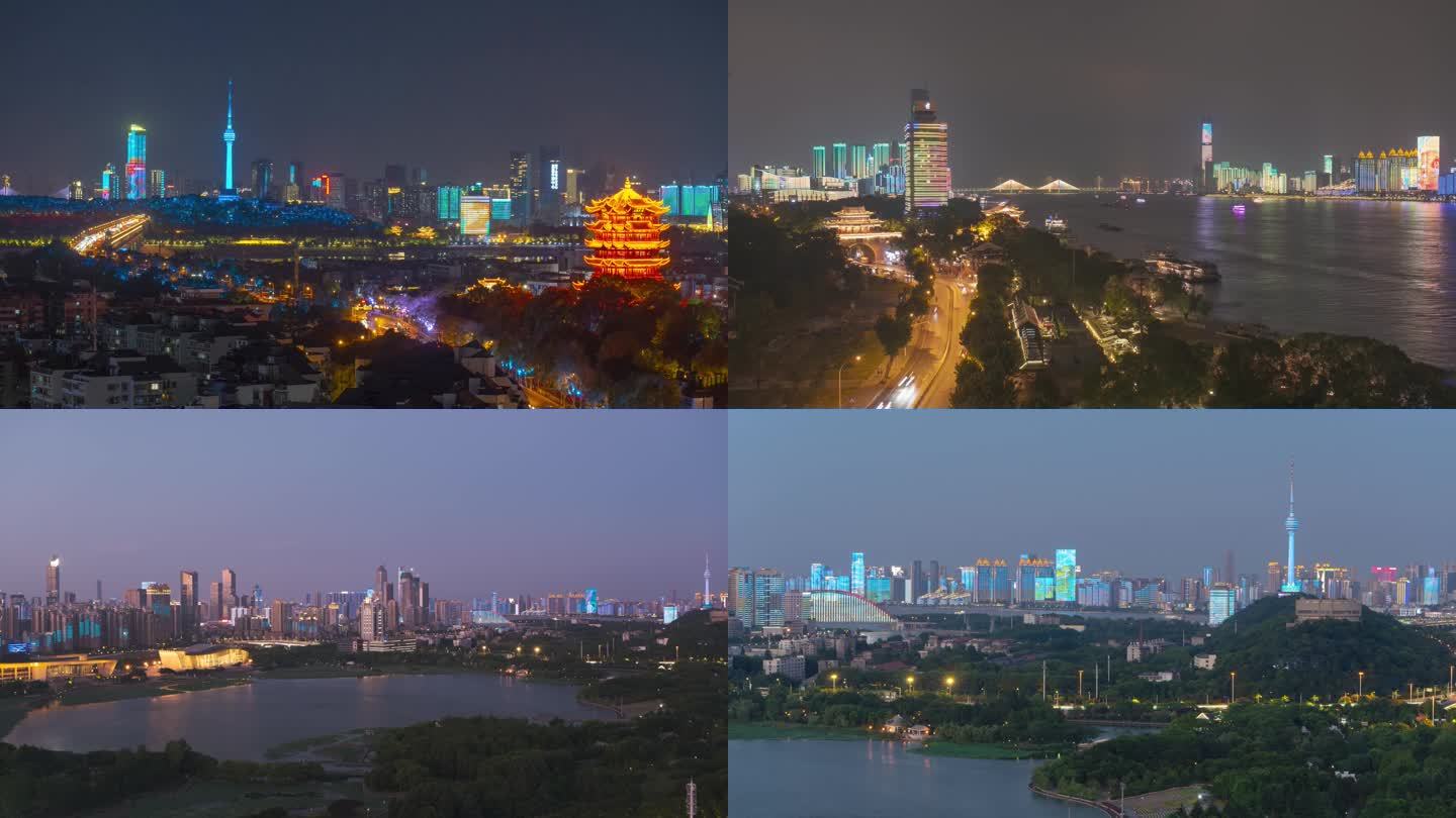 4K延时武汉地标城市天际线夜景风光