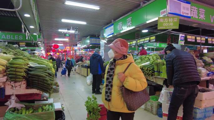 农贸市场过年气氛菜农副食各种蔬菜绿色食品