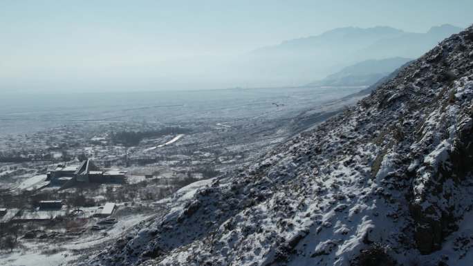 4K航拍贺兰山雪景 大景素材