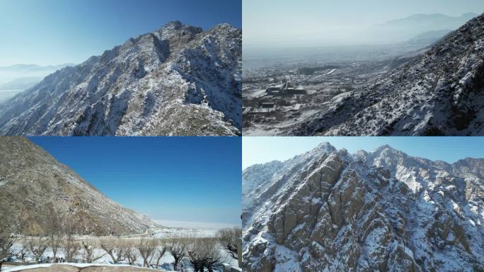 4K航拍贺兰山雪景 大景素材