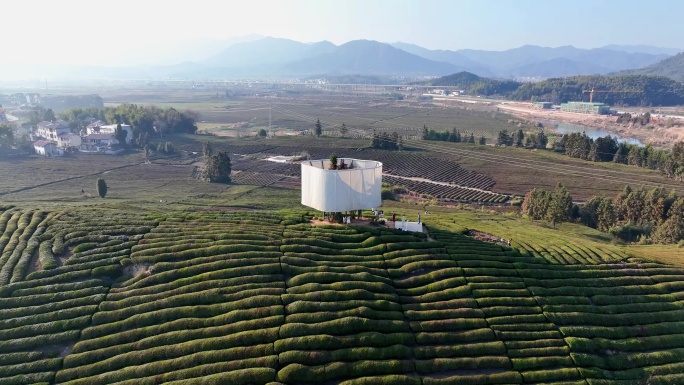 航拍江西景德镇寒溪村大地之灯茶园