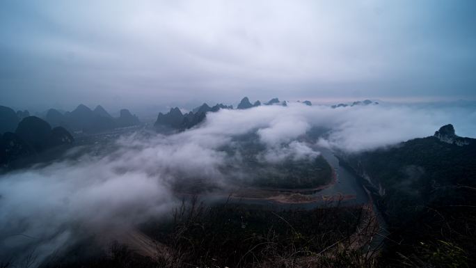 广西山水风光日出大气延时