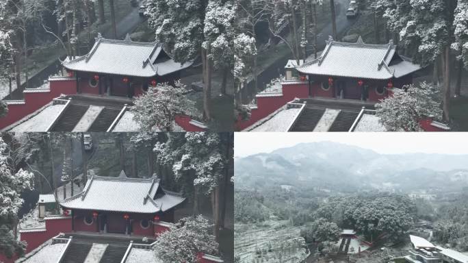 唯美雪景千年古寺最美古树公园云峰寺庙