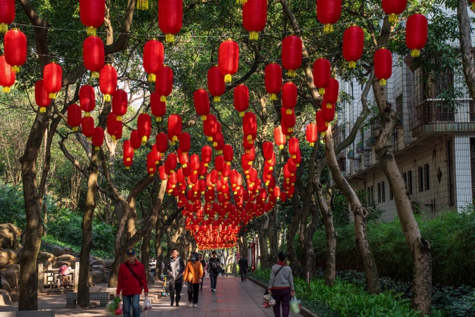 城市年味灯笼迎新年过年氛围4k延时素材