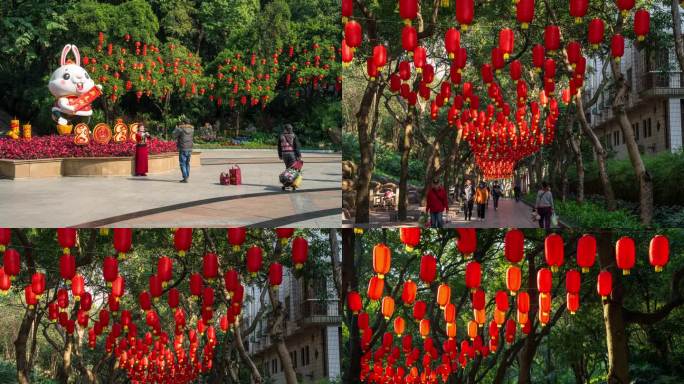 城市年味灯笼迎新年过年氛围4k延时素材