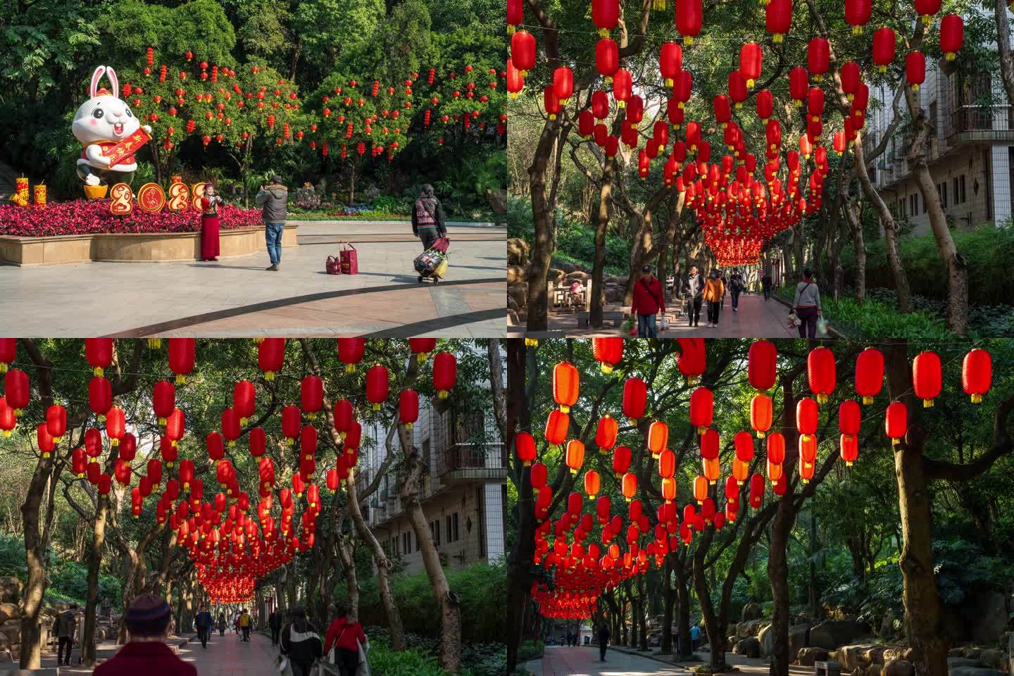 城市年味灯笼迎新年过年氛围4k延时素材