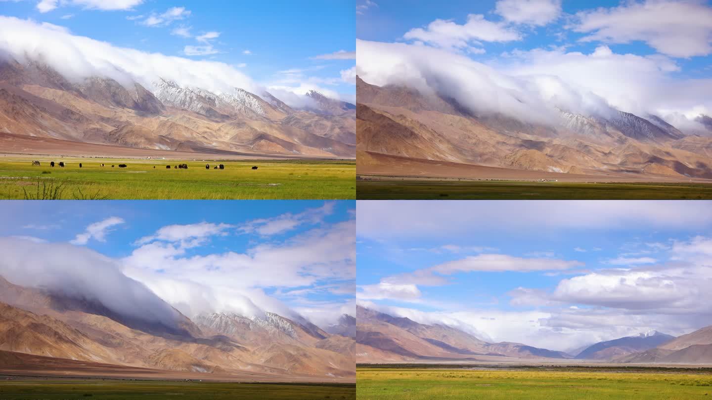 新疆昆仑山脉下高原雪山云雾草原合集