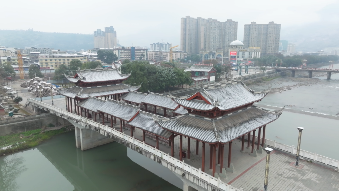 唯美大气自然风光荥经县廊桥雪景航拍