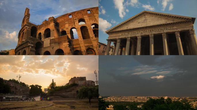 意大利罗马城市风光延时 古罗马遗址实拍