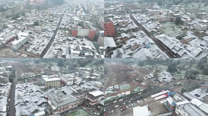 下雪视频荥经老城区雪景航拍素材