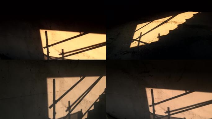 阳光下的建筑钢管影子