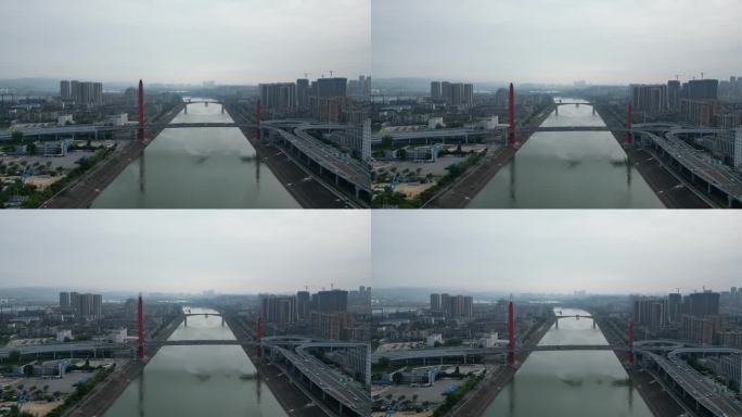 城市航拍湖北宜昌西林路大桥交通 (2)