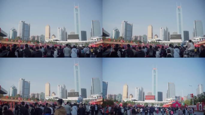 广州体育中心花街观众人群围观大型活动现场