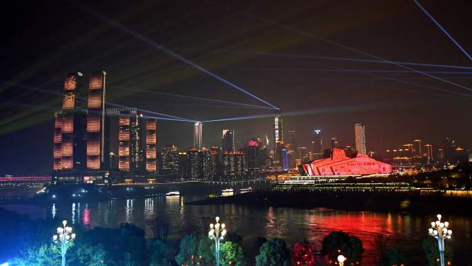 重庆跨年夜灯光秀延时摄影