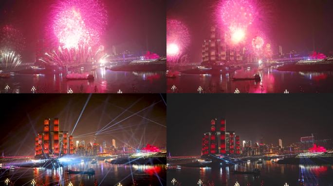 4K重庆2023跨年烟花灯光无人机表演