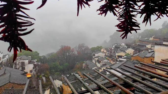 婺源篁岭古村下雨慢动作