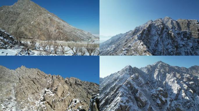 贺兰山岩画冬季雪景4K航拍