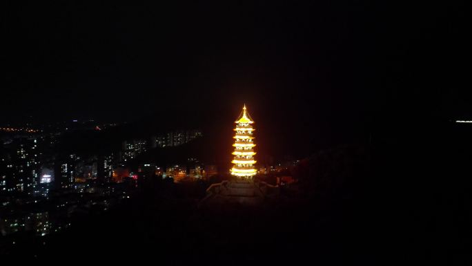 小城春节夜景除夕塔夜烟花