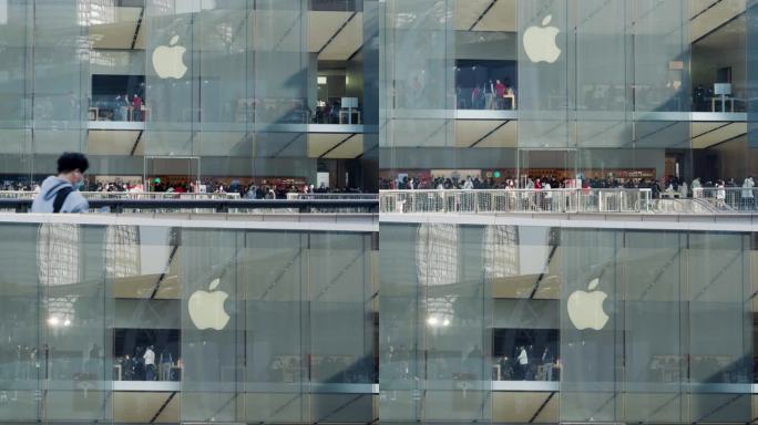 大型苹果店直营店人来人往广州天环广场