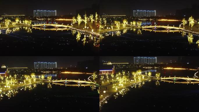 四川省德阳市柳梢堰湿地公园新年夜景航拍
