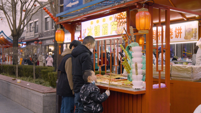 原创4k小吃一条街夜市快餐街边餐车