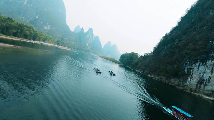 穿越机航拍桂林山水游轮水鸟（4k50）