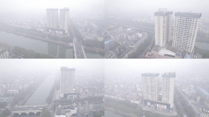 航拍空镜D-Log临湘长安河畔金沙广场