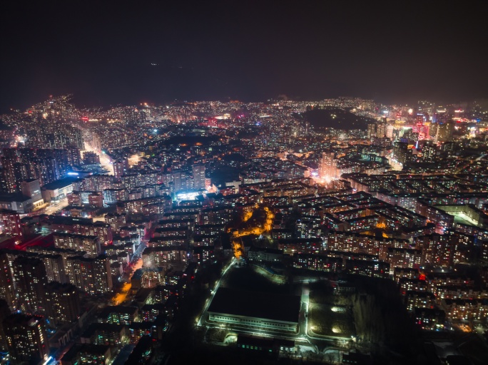 本溪除夕烟花夜景航拍