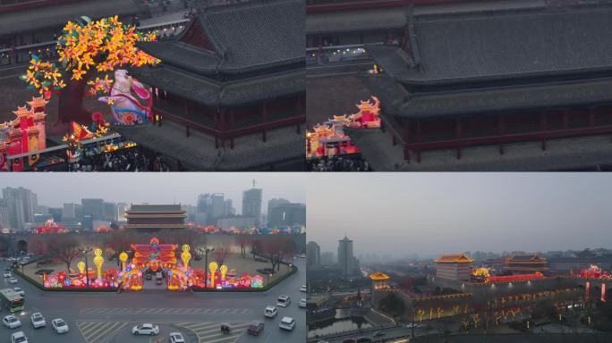 西安城墙2023新春大潮会灯会环绕航拍