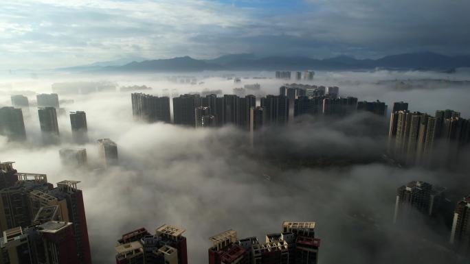 航拍云雾里的惠州惠阳
