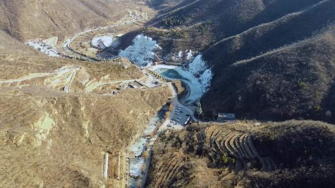 航拍素材.门头沟神泉山谷峡冰瀑