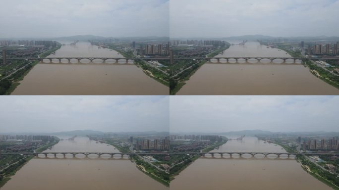 城市航拍湖南株洲石峰大桥交通 (2)