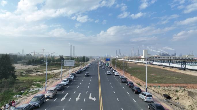 海边公路航拍，海水实拍，青蓝色大海