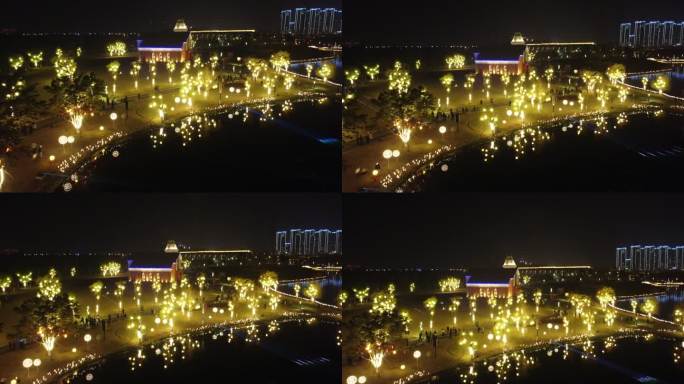 四川省德阳市柳梢堰湿地公园新年夜景航拍
