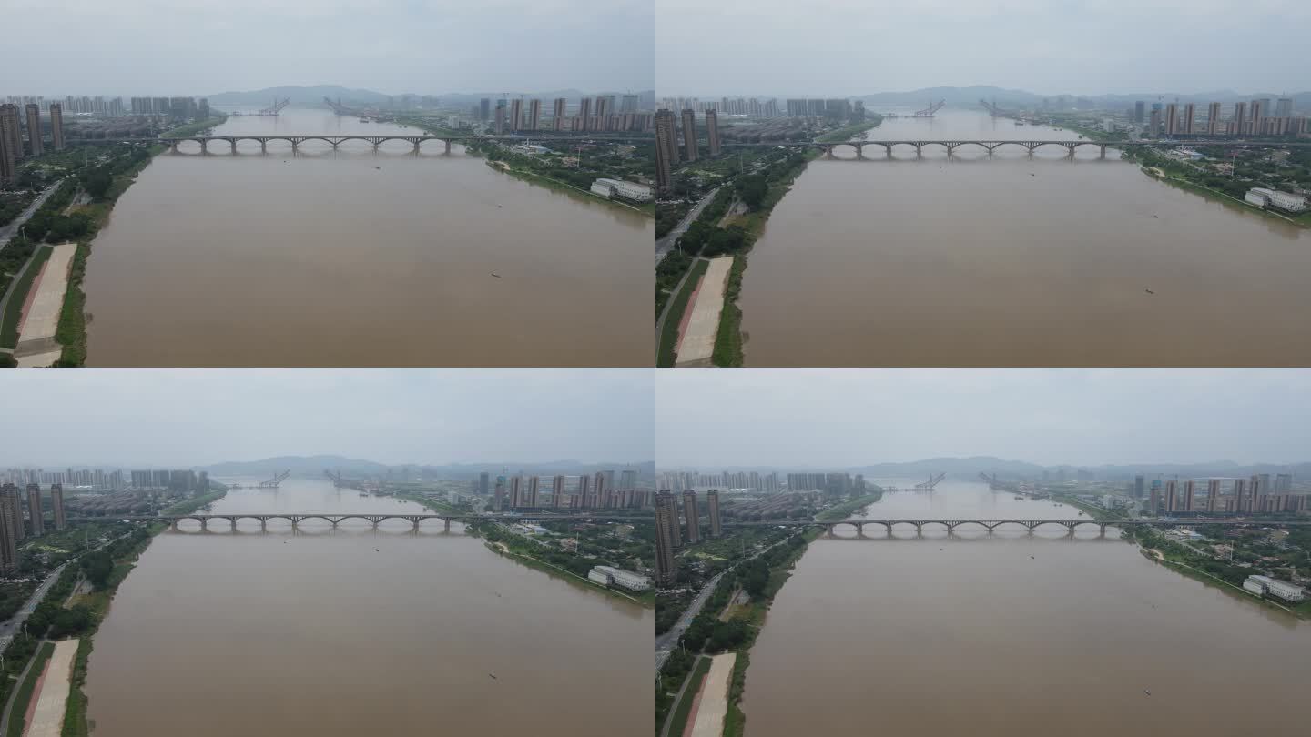 城市航拍湖南株洲石峰大桥交通