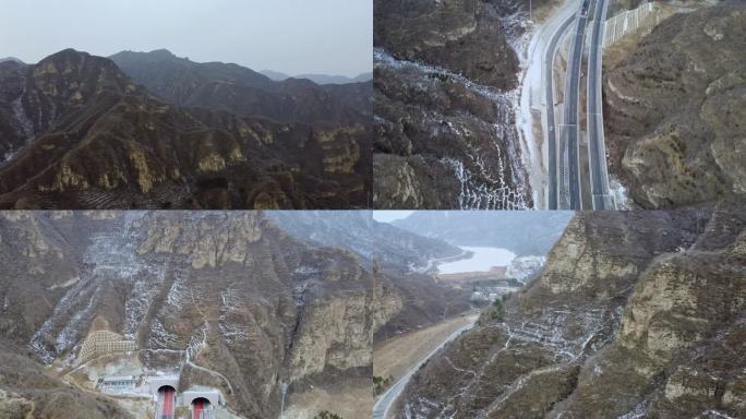 航拍素材.北京白羊沟峡谷高速残雪