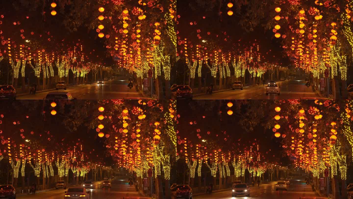 城市春节挂满的红灯笼