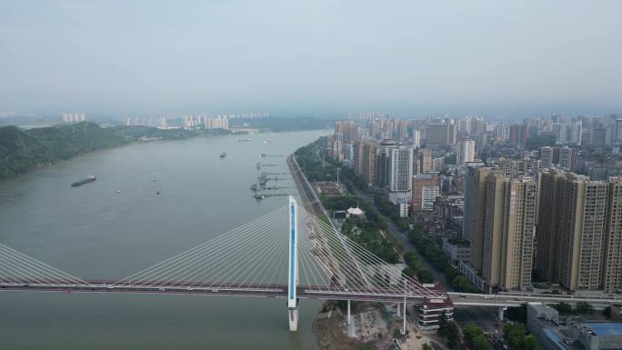 城市航拍湖北宜昌长江大桥交通 (4)