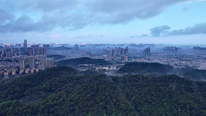 航拍中山 中山市全景平流雾