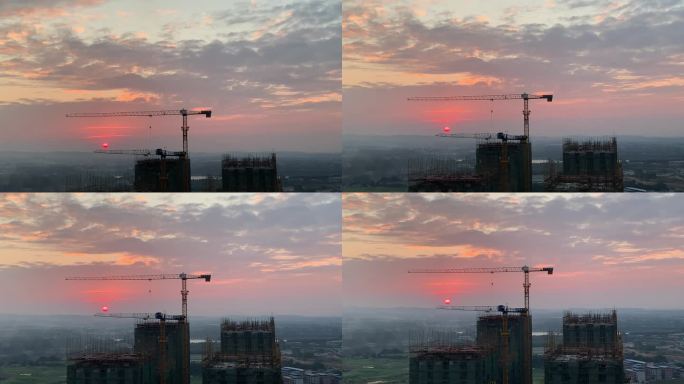夕阳下的建筑 工业建设画面