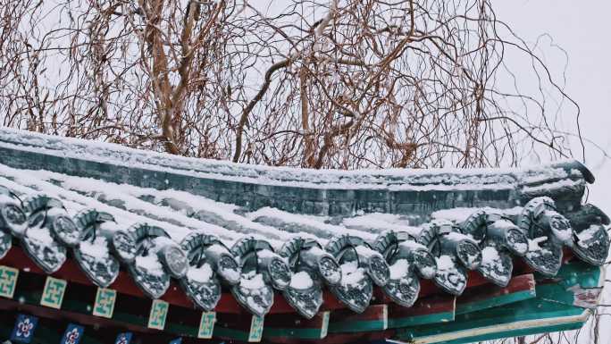 唯美古风古建飞檐飘雪